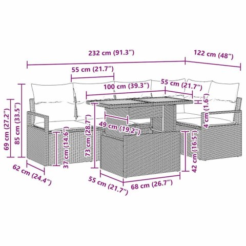 Zestaw do jadalni w ogrodzie z poduszką 6 pcs Szary i brązowy