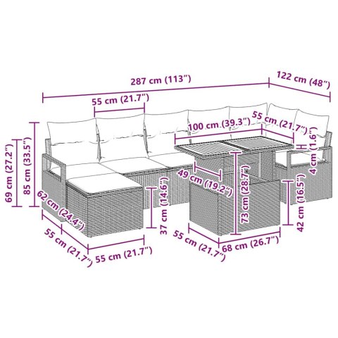 Zestaw do jadalni w ogrodzie z poduszką 8 pcs Czarny i Brązowy