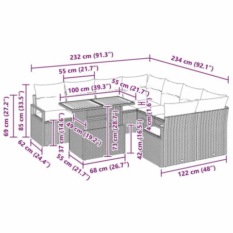 Zestaw do jadalni w ogrodzie z poduszką 9 pcs Czarny i Brązowy