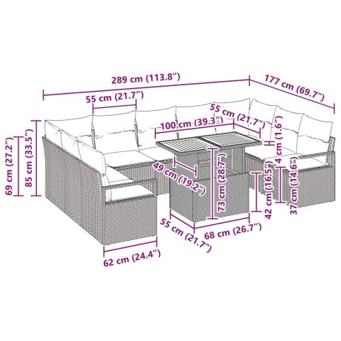 Zestaw Sof na Ogród z poduszką 10 pcs Beżowy i kremowy