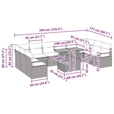 Zestaw Sof na Ogród z poduszką 11 pcs Czarny i kremowy