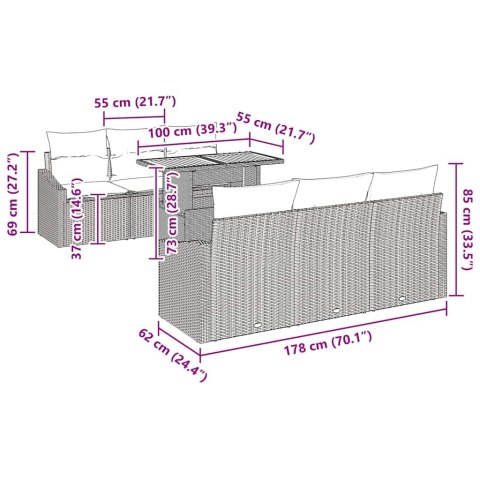 Zestaw Sof na Ogród z poduszką 7 pcs Czarny i Brązowy