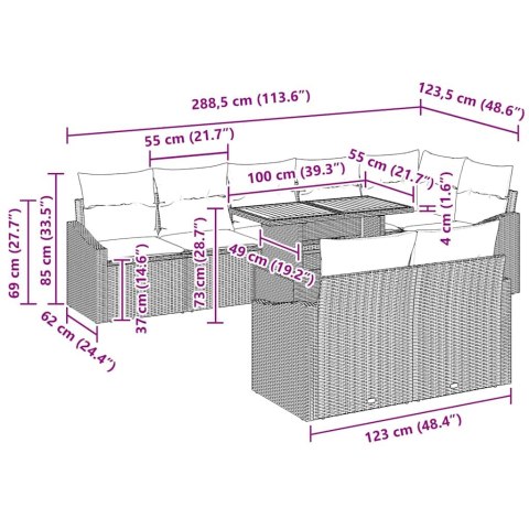 Zestaw Sof na Ogród z poduszką z poduszką 9 pcs Beżowy i szary