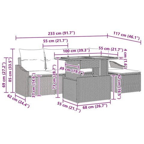 Zestaw do jadalni w ogrodzie z poduszką 6 pcs Beżowy i szary