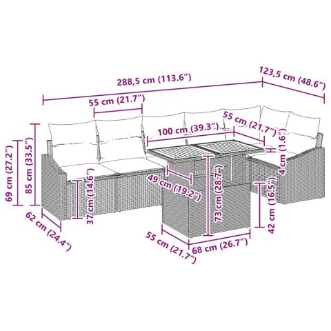 Zestaw do jadalni w ogrodzie z poduszką 7 pcs Czarny i Brązowy