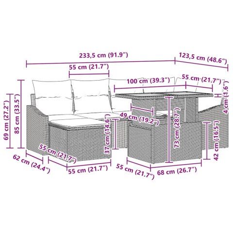 Zestaw do jadalni w ogrodzie z poduszką 7 pcs Czarny i Brązowy