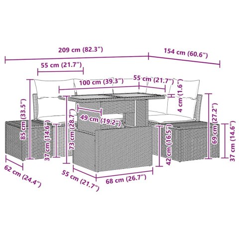 Zestaw Sof na Ogród z poduszką z poduszką 5 pcs Szary i brązowy