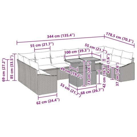 Zestaw do jadalni w ogrodzie z poduszką 11 pcs Czarny i kremowy