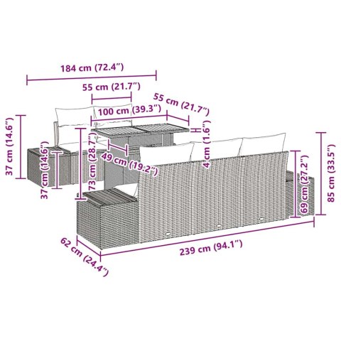 Zestaw do jadalni w ogrodzie z poduszką 6 pcs Beżowy i szary
