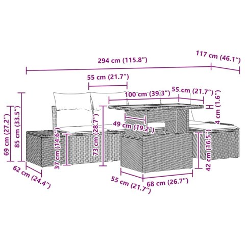 Zestaw do jadalni w ogrodzie z poduszką 6 pcs Czarny i kremowy