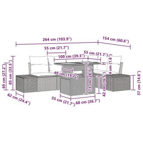 Zestaw do jadalni w ogrodzie z poduszką 6 pcs Szary i brązowy