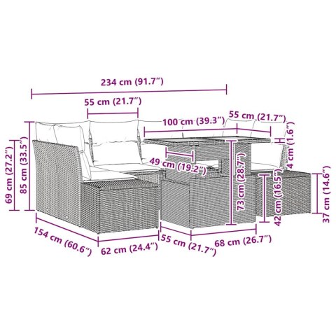 Zestaw do jadalni w ogrodzie z poduszką 7 pcs Czarny i Brązowy