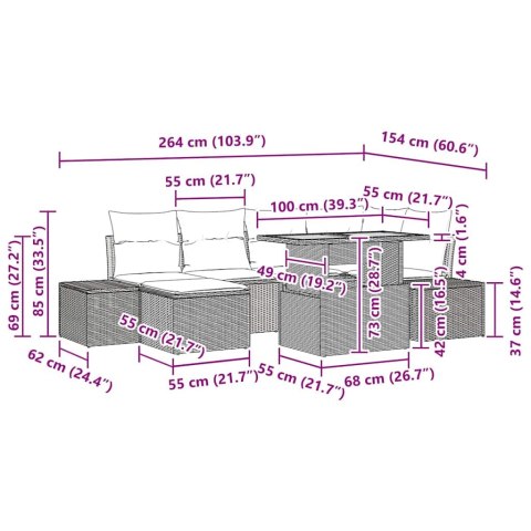 Zestaw do jadalni w ogrodzie z poduszką 7 pcs Szary i brązowy