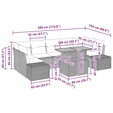 Zestaw do jadalni w ogrodzie z poduszką 8 pcs Beżowy i szary