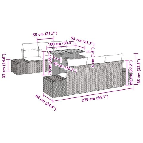 Zestaw do jadalni w ogrodzie z poduszką 8 pcs Szary i brązowy