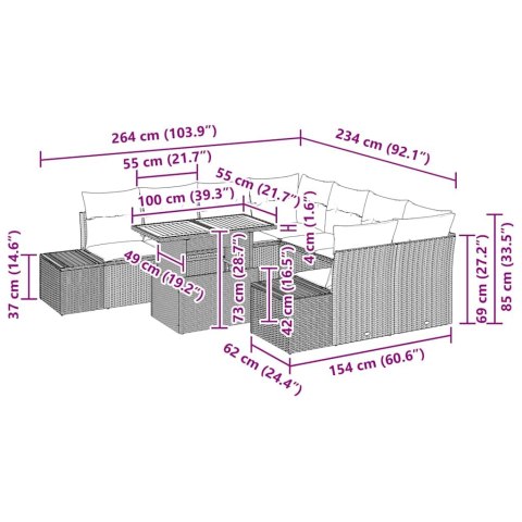 Zestaw do jadalni w ogrodzie z poduszką 9 pcs Beżowy i kremowy