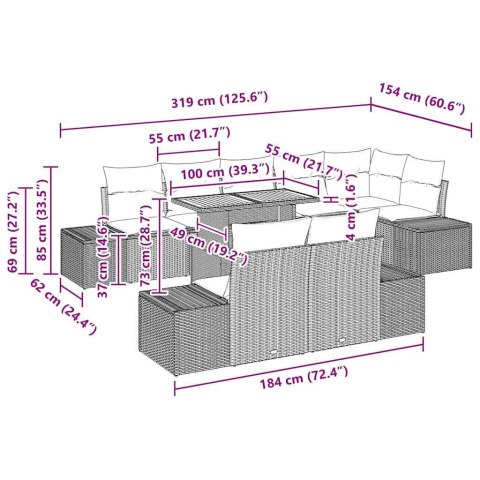 Zestaw do jadalni w ogrodzie z poduszką 9 pcs Beżowy i szary