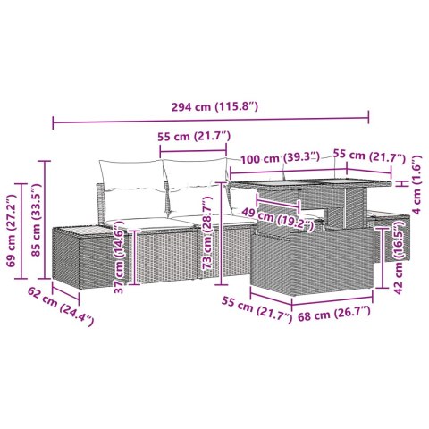 Zestaw do jadalni w ogrodzie z poduszką 5 pcs Czarny i Brązowy