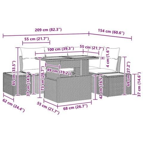 Zestaw do jadalni w ogrodzie z poduszką 5 pcs Czarny i beżowy