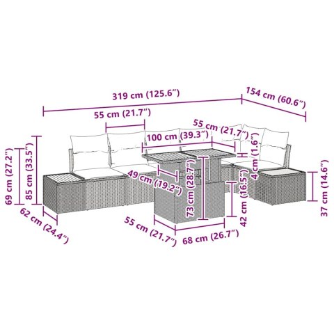 Zestaw do jadalni w ogrodzie z poduszką 7 pcs Szary i brązowy