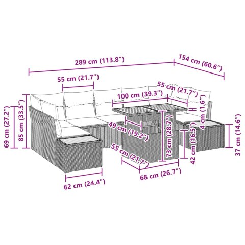 Zestaw do jadalni w ogrodzie z poduszką 8 pcs Czarny i Brązowy