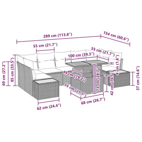 Zestaw do jadalni w ogrodzie z poduszką 8 pcs Szary i brązowy