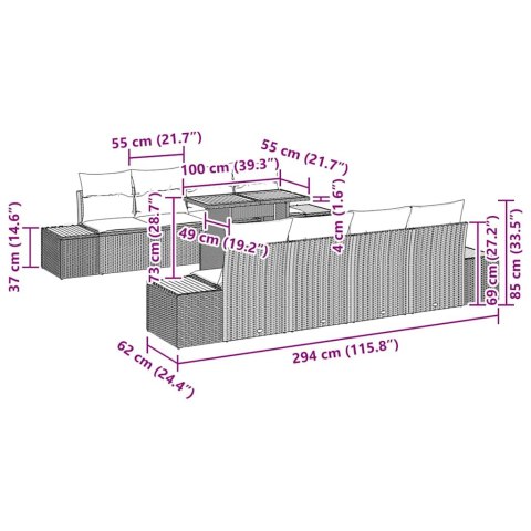 Zestaw do jadalni w ogrodzie z poduszką 9 pcs Beżowy i kremowy