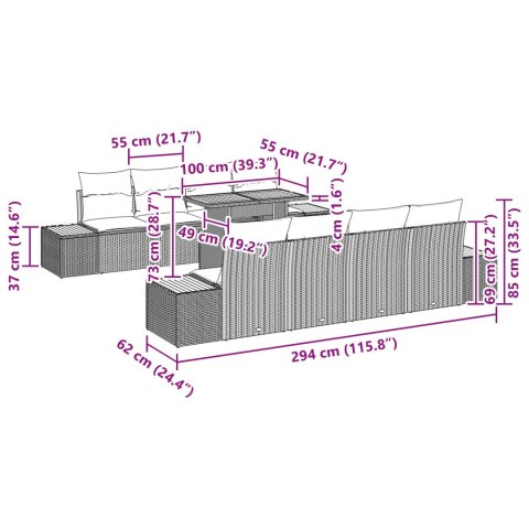 Zestaw do jadalni w ogrodzie z poduszką 9 pcs Czarny i Brązowy