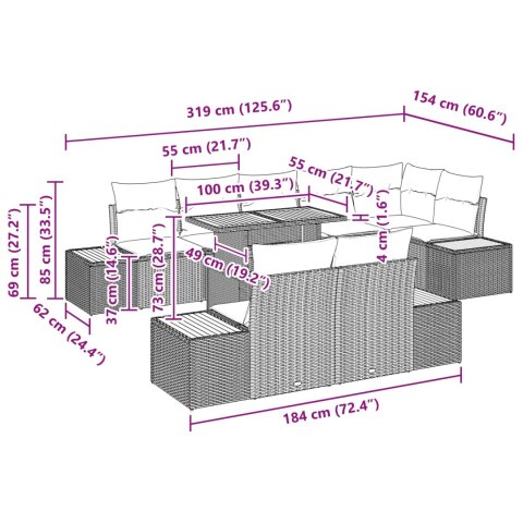 Zestaw do jadalni w ogrodzie z poduszką 9 pcs Czarny i Brązowy