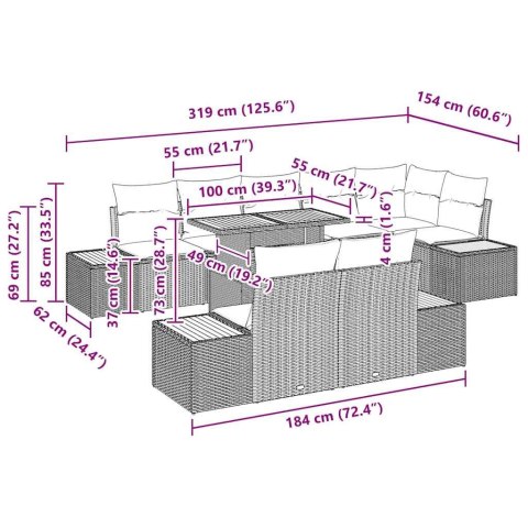 Zestaw do jadalni w ogrodzie z poduszką 9 pcs Czarny i beżowy