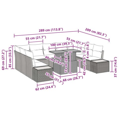 Zestaw do jadalni w ogrodzie z poduszką 10 pcs Czarny i Brązowy
