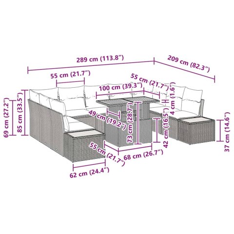 Zestaw do jadalni w ogrodzie z poduszką 10 pcs Szary i brązowy