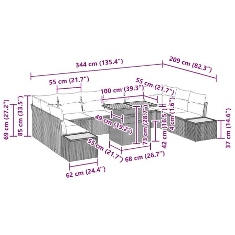 Zestaw do jadalni w ogrodzie z poduszką 11 pcs Beżowy i kremowy