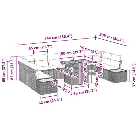Zestaw do jadalni w ogrodzie z poduszką 11 pcs Czarny i Brązowy