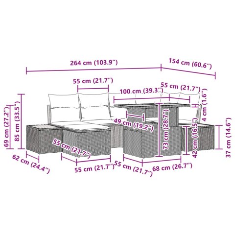 Zestaw do jadalni w ogrodzie z poduszką 7 pcs Czarny i Brązowy