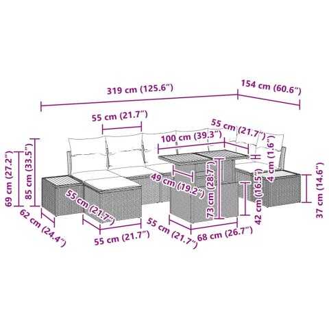 Zestaw do jadalni w ogrodzie z poduszką 8 pcs Beżowy i kremowy