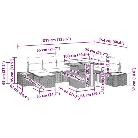 Zestaw do jadalni w ogrodzie z poduszką 9 pcs Beżowy i kremowy