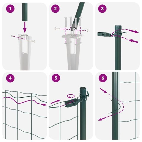 Ogrodzenie z słupkami Zielony 1.2 x 50 m Stal
