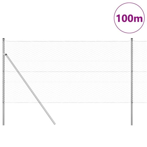 Ogrodzenie z słupkami Srebrny 1 x 100 m Stal pokryta PCV