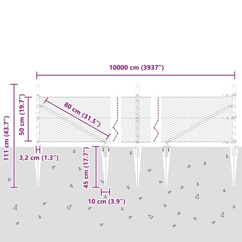 Ogrodzenie z słupkami Szary 0.5 x 100 m Stal pokryta PCV