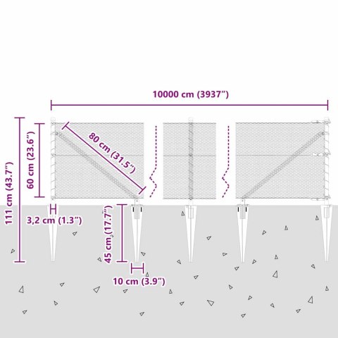 Ogrodzenie z słupkami Szary 0.6 x 100 m Stal pokryta PCV