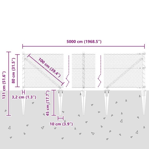 Ogrodzenie z słupkami Szary 0.8 x 50 m Stal pokryta PCV
