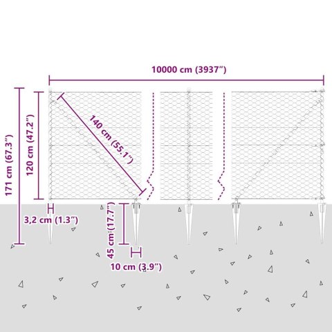 Ogrodzenie z słupkami Szary 1.2 x 100 m Stal pokryta PCV