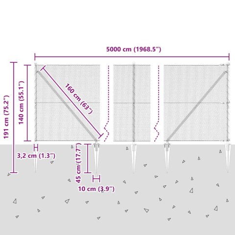 Ogrodzenie z słupkami Szary 1.4 x 50 m Stal pokryta PCV