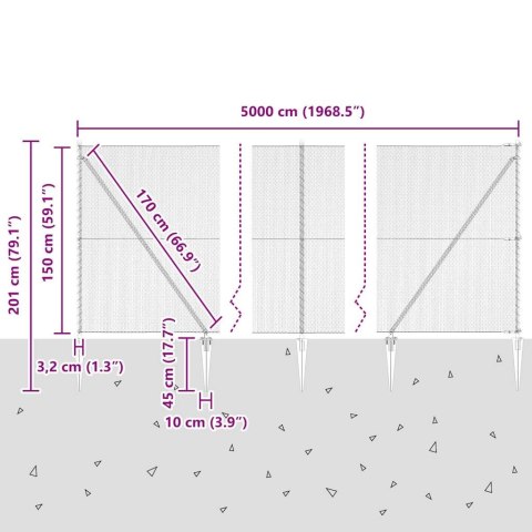 Ogrodzenie z słupkami Szary 1.5 x 50 m Stal pokryta PCV
