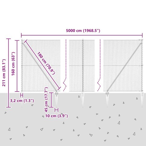 Ogrodzenie z słupkami Szary 1.6 x 50 m Stal pokryta PCV