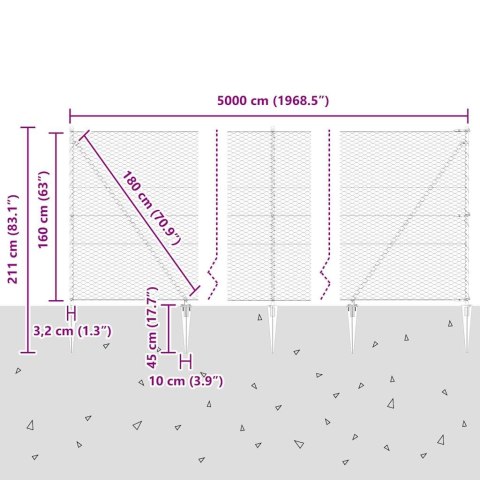 Ogrodzenie z słupkami Szary 1.6 x 50 m Stal pokryta PCV