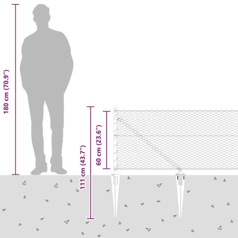 Ogrodzenie z słupkami Srebrny 0.6 x 100 m Stal pokryta PCV