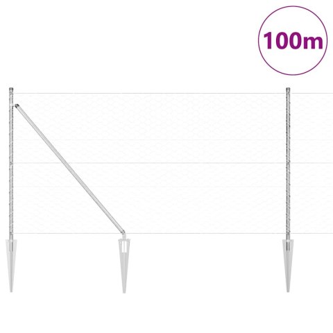 Ogrodzenie z słupkami Srebrny 1 x 100 m Stal pokryta PCV
