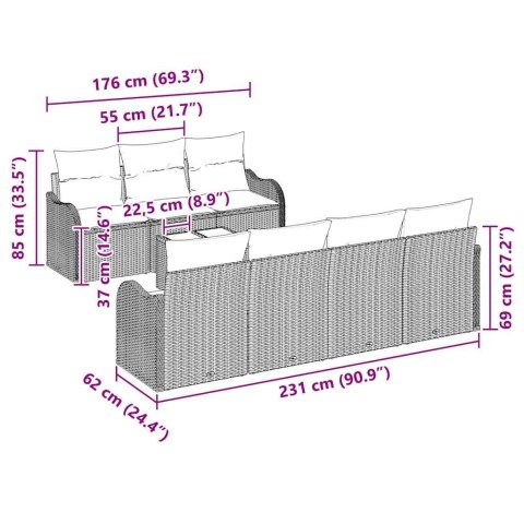 Zestaw Sof na Ogród z poduszką 8 pcs Beżowy i kremowy